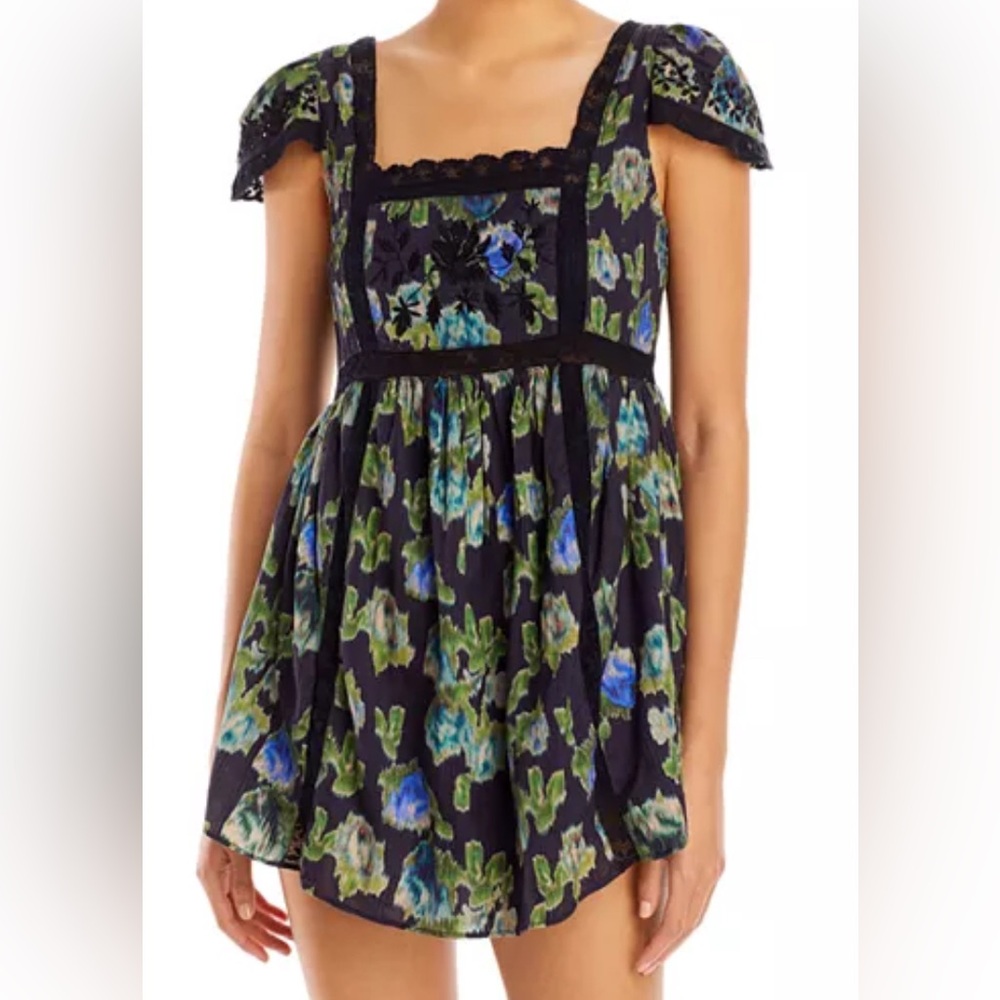 LoveShackFancy Nutmeg Mini Cap Sleeve Dress~Size:8~black/multi-(skirt lined)